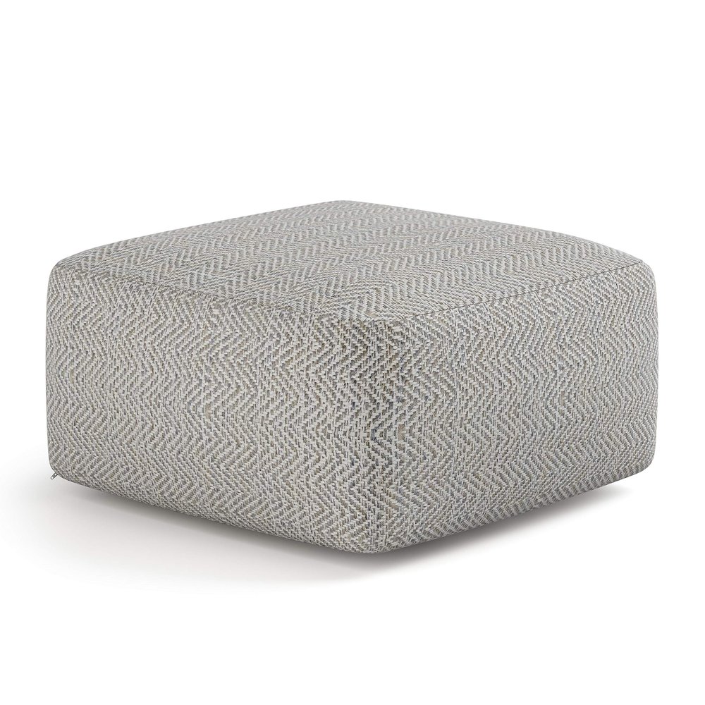 SIMPLIHOME Nate Square Pouf - 20 inch Wide Upholstered Handwoven Cotton Ottoman in Patterned Grey Melange, Boho Footstool or Extra Seating for Living Room with Artisanal Texture, Assembled