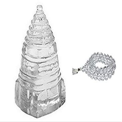 finaldeals Combo Sphatik Shri Yantra Pyramid Crystal Pyramid Shree Yantra 36 Gram with 108 + 1 Beads Sphatik Mala