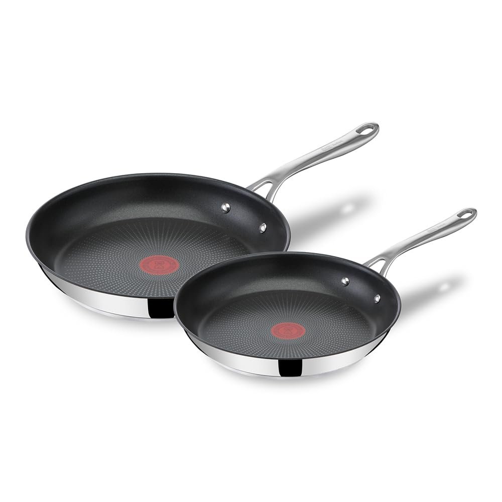 Tefal x Jamie Oliver Nonstick Coated Stainless Steel Pans 9.5" & 11", Induction Compatible, Oven Safe up to 500F, Chef's Stainless Steel Skillet, Frying Pan, Silver