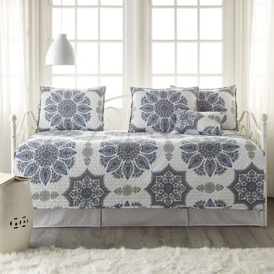 Twin size Daybed Quilted Cover Set, 6-Piece Quilt Bedding easy care, Blue