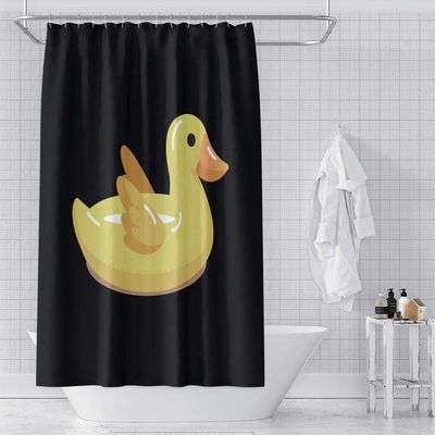 OERJU 72x84inch Yellow Duckling Shower Curtain Cute Cartoon Toy Kids Style Black Waterproof Fabric Polyester Bathromm Curtain Decoration Bath Accessories Washable Durable with Hooks
