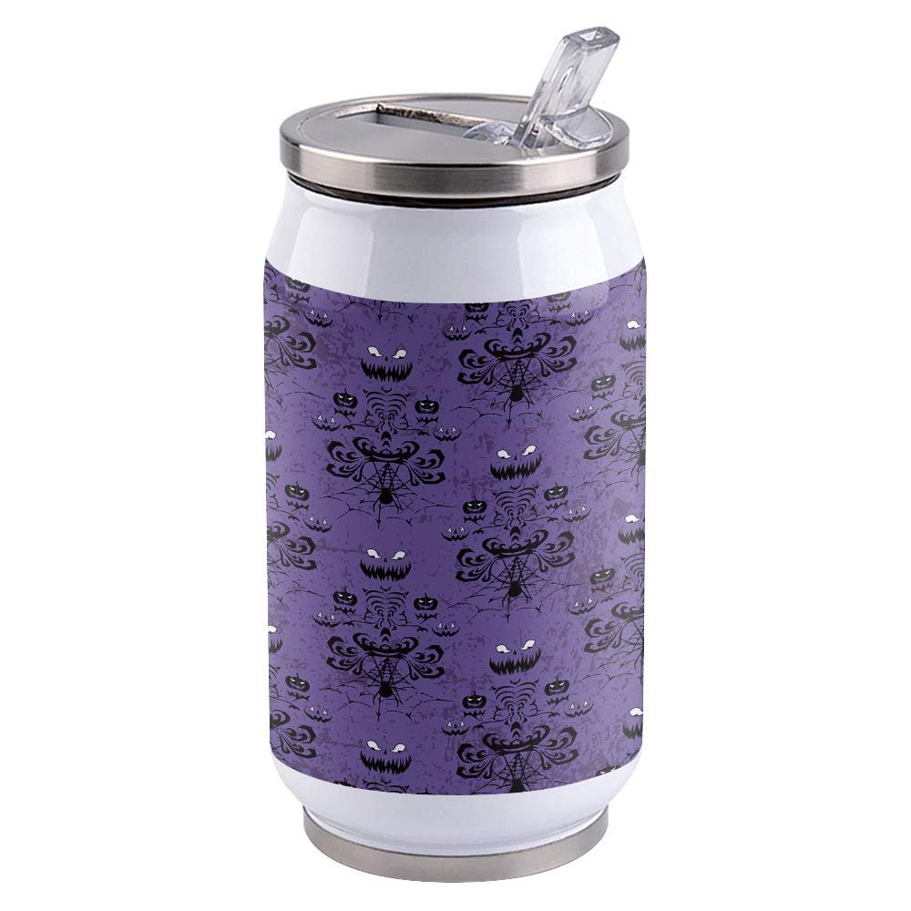 10oz Stainless Steel Tumbler with Lid & Straw-Double Wall Vacuum Insulated Travel Mug,Halloween Decor Ghost Face Purple Pattern Water Bottle Coffee Beverage Drinks Cup for Adults Kids
