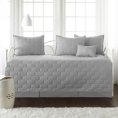 Southshore Fine Living, Inc. Twin Daybed Comforter Set, 6-Piece Twin Bedding Set with Daybed Cover, 3 Pillow Shams, Bed Skirt, Throw Pillow - Day Bed Quilt Set, Brickyard Steel Grey