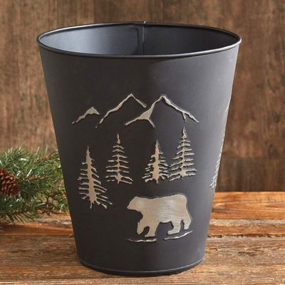 Black Forest Dcor Rustic Metal Waste Basket with Bear Design - Small Trash Can for Bathroom or Kitchen