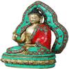 Exotic India Preaching Buddha on Lotus Pedestal - Tibetan Buddhist - Brass Statue with Inlay Work view 2