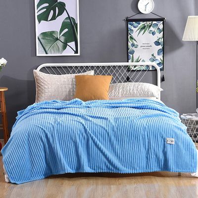 XMZFQ Flannel Bed Blanket Throw Solid Color Stripe Home Office Nap Blanket Comforter Microfiber Bedspread Blanket for Bed Couch Sofa Chair Fall Nap Travel,Sky Blue,70X100cm