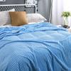 XMZFQ Flannel Bed Blanket Throw Solid Color Stripe Home Office Nap Blanket Comforter Microfiber Bedspread Blanket for Bed Couch Sofa Chair Fall Nap Travel,Sky Blue,70X100cm view 3