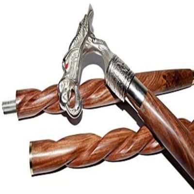 PIRU Designer Dragon Silver Handle Cane Walking Stick 3 fold