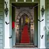 Blulu Halloween Castle Entrance Door Cover 34.8 x 78 Inches Castle Door Backdrop Decoration Medieval Entrance Banner for Birthday Photo Vampire Halloween Party view 1