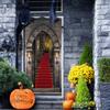 Blulu Halloween Castle Entrance Door Cover 34.8 x 78 Inches Castle Door Backdrop Decoration Medieval Entrance Banner for Birthday Photo Vampire Halloween Party view 4