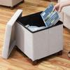 15 Inch Storage Ottoman with Wooden Legs - Cube Foot Rest Stool, Square Footstool, Comfortable Seat with Lid, Foldable Fabric Ottoman, Space-Saving White view 2
