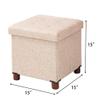 15 Inch Storage Ottoman with Wooden Legs - Cube Foot Rest Stool, Square Footstool, Comfortable Seat with Lid, Foldable Fabric Ottoman, Space-Saving Beige view 2
