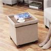15 Inch Storage Ottoman with Wooden Legs - Cube Foot Rest Stool, Square Footstool, Comfortable Seat with Lid, Foldable Fabric Ottoman, Space-Saving Beige view 4