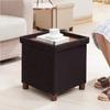 15 Inch Storage Ottoman with Wooden Legs - Cube Foot Rest Stool, Square Footstool, Comfortable Seat with Lid, Foldable Fabric Ottoman, Space-Saving Black view 1