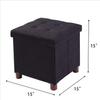15 Inch Storage Ottoman with Wooden Legs - Cube Foot Rest Stool, Square Footstool, Comfortable Seat with Lid, Foldable Fabric Ottoman, Space-Saving Black view 2