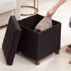 15 Inch Storage Ottoman with Wooden Legs - Cube Foot Rest Stool, Square Footstool, Comfortable Seat with Lid, Foldable Fabric Ottoman, Space-Saving Black view 3