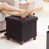 15 Inch Storage Ottoman with Wooden Legs - Cube Foot Rest Stool, Square Footstool, Comfortable Seat with Lid, Foldable Fabric Ottoman, Space-Saving Black view 4