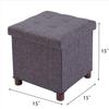15 Inch Storage Ottoman with Wooden Legs - Cube Foot Rest Stool, Square Footstool, Comfortable Seat with Lid, Foldable Fabric Ottoman, Space-Saving Grey view 2