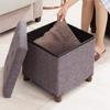 15 Inch Storage Ottoman with Wooden Legs - Cube Foot Rest Stool, Square Footstool, Comfortable Seat with Lid, Foldable Fabric Ottoman, Space-Saving Grey view 3
