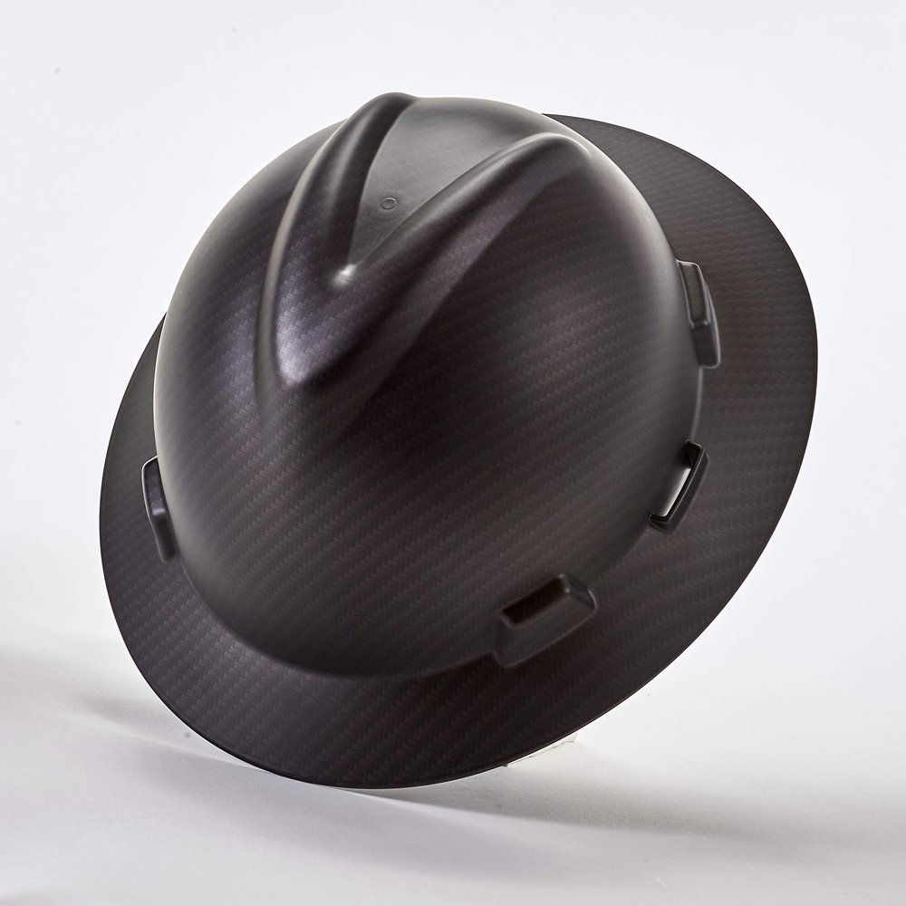 MSA 10204786 Hydro Dip V-Gard Full-Brim Hard Hat With Fas-Trac III Ratchet Suspension | Polyethylene Shell, Self Adjusting Crown Straps - Standard Size in Sport Carbon