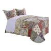 Benjara Eiger 3 Piece Fabric Queen Size Quilt Set with Jacobean Prints, Multicolor view 4