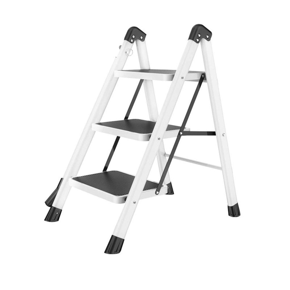 CGF-Stands 4 Step Safety Folding Step Stool Aluminum,Portable Folding Step Stool with Anti-Slip Mat,330lb Max Capacity, Ideal for Home/Kitchen/Garage White and Black