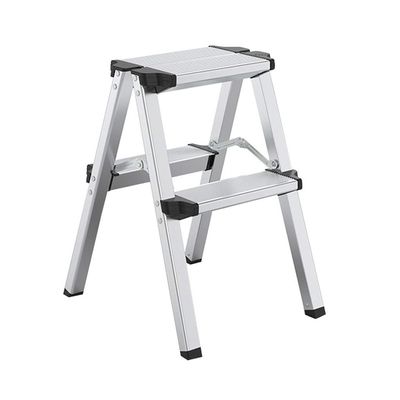 2 Step Stool Stepladders Lightweight Folding Step Ladder with Handgrip Anti-Slip Sturdy and Wide Pedal Steel Ladder Mini-Stool 300lbs Silver