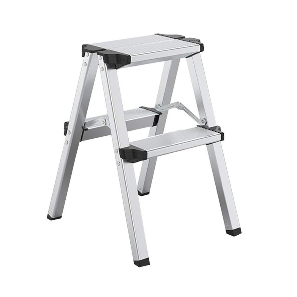 2 Step Stool Stepladders Lightweight Folding Step Ladder with Handgrip Anti-Slip Sturdy and Wide Pedal Steel Ladder Mini-Stool 300lbs Silver
