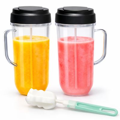 2 Packs Replacement for Magic Bullet Blender Cups, Tall 22oz Cup w/Flip-Top To-Go Lid, Blender Replacement Parts, Mug with Handle Compatible with Magic Bullet 250w MB1001
