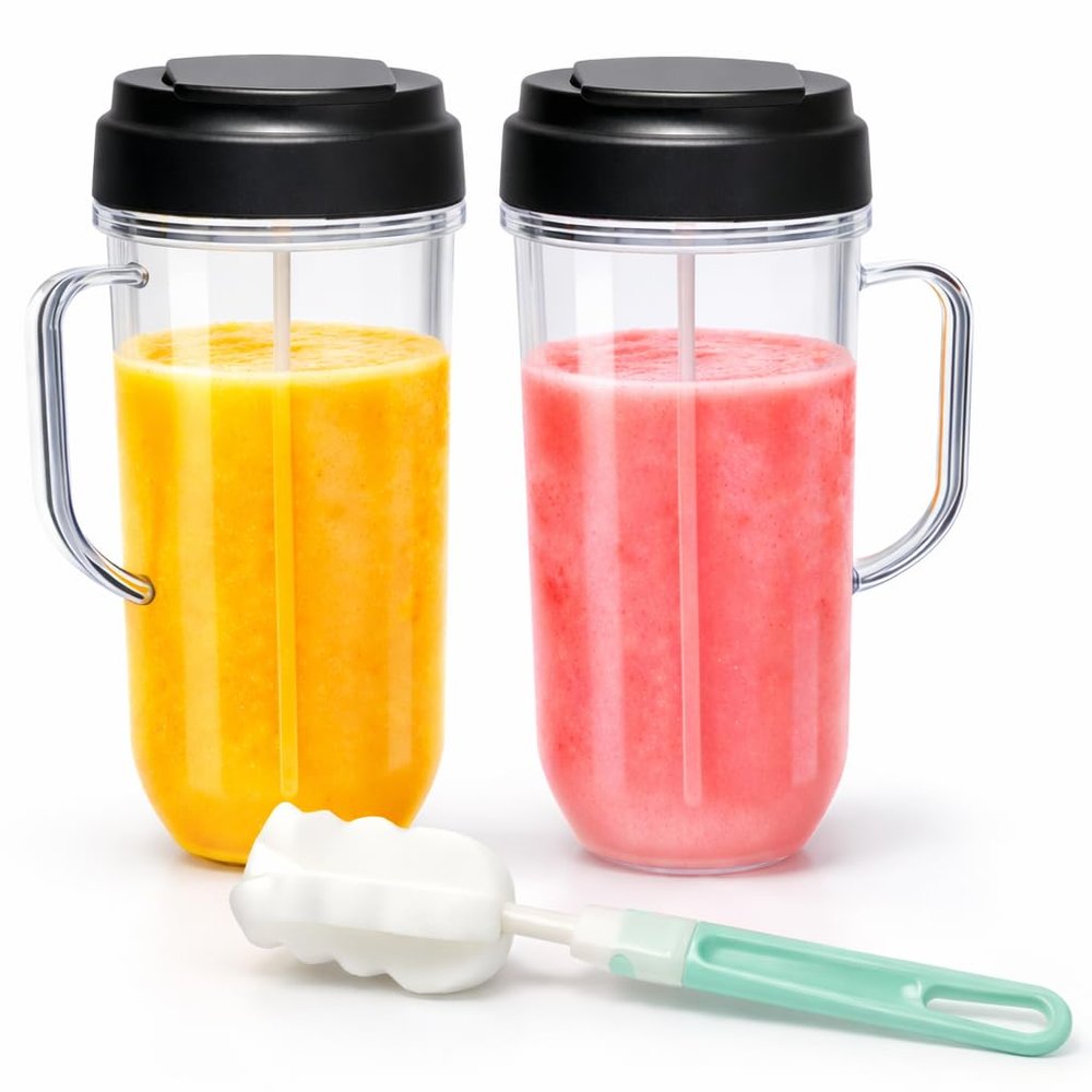 2 Packs Replacement for Magic Bullet Blender Cups, Tall 22oz Cup w/Flip-Top To-Go Lid, Blender Replacement Parts, Mug with Handle Compatible with Magic Bullet 250w MB1001