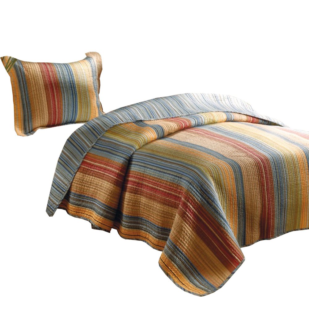 Benjara Huascaran 2 Piece Fabric Twin Size Quilt Set with Channel Stitching, Multicolor