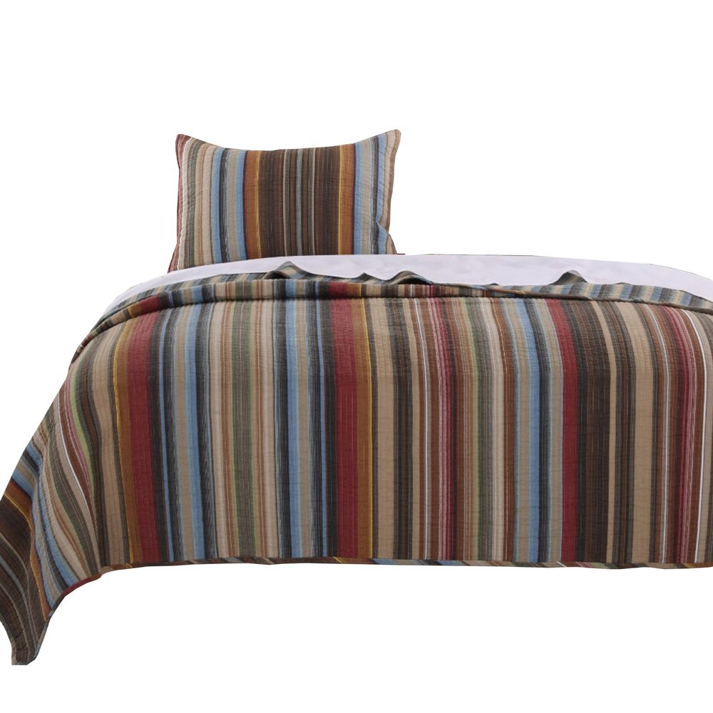 Benzara BM101912 Phoenix Fabric Quilt Set with Striped Prints Multi Color - Twin Size - 2 Piece