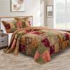 Benjara Kamet 3 Piece Fabric King Size Quilt Set with Floral Prints, Multicolor view 2