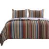 Benjara Phoenix Fabric 3 Piece King Size Quilt Set with Striped Prints, Multicolor view 1
