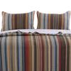 Benjara Phoenix Fabric 3 Piece King Size Quilt Set with Striped Prints, Multicolor view 3