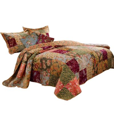 Benjara Kamet 5 Piece Fabric King Size Quilt Set with Floral Prints, Multicolor
