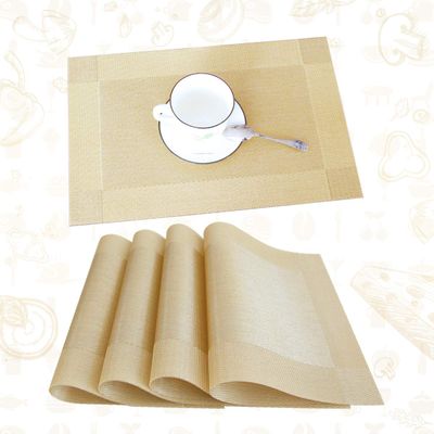 profurni Place mats Indoor Set of 4 PVC Placemats for Dining Table Washable Heat Resistant Table Mats Easy to Clean for Kitchen Dining Hotel Gold