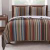 Benjara Phoenix Fabric 3 Piece Queen Size Quilt Set with Striped Prints, Multicolor view 2