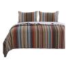 Benjara Phoenix Fabric 3 Piece Queen Size Quilt Set with Striped Prints, Multicolor view 4