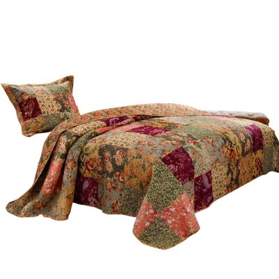 Benjara Kamet 2 Piece Fabric Twin Size Quilt Set with Floral Prints, Multicolor