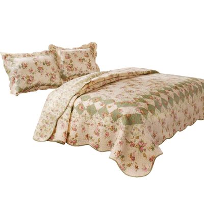 Benjara Denali 3 Piece Fabric King Size Quilt Set with Floral Prints, Multicolor