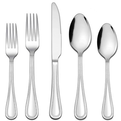 LIANYU Silverware Flatware Set for 10, 50-Piece Stainless Steel Cutlery Set with Pearled Edge, Fancy Eating Utensils Tableware Includes Knives Forks Spoons, Mirror Finished, Dishwasher Safe