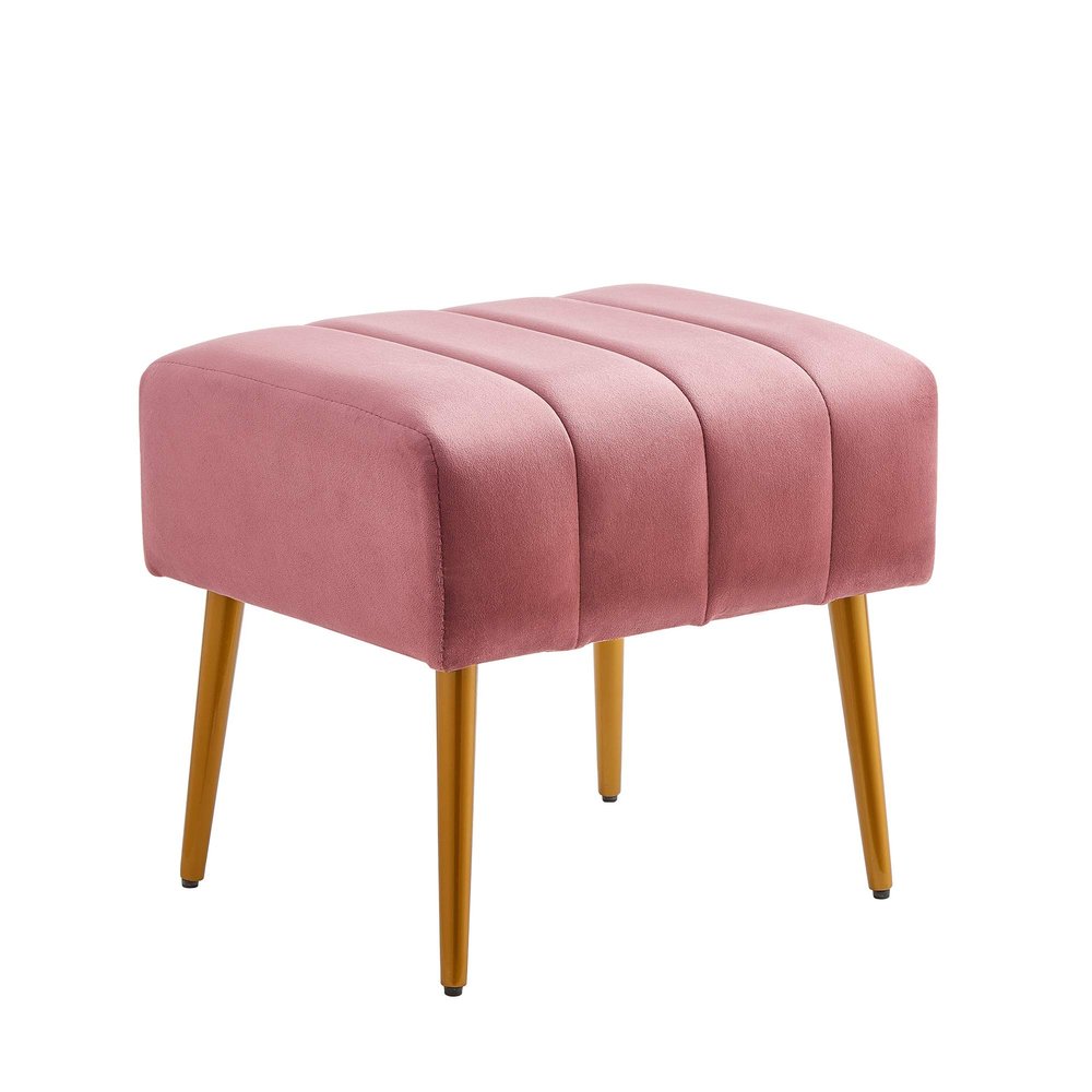 Ball & Cast Upholstered Velvet Ottoman,Footrest 18"W x 15.75"D x 17.5"H Rose,Golden Powder Coating Legs Set of 1