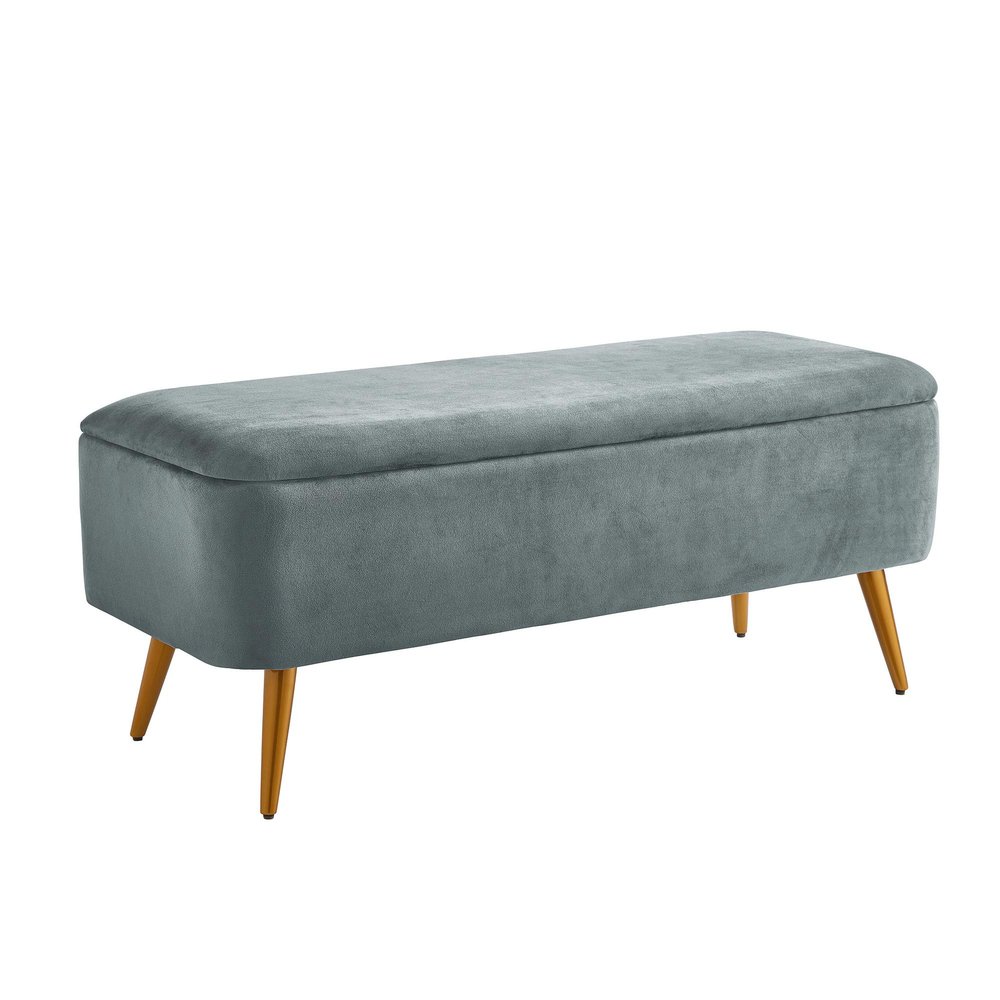 Ball & Cast Upholstered Velvet Storage Bench 44"W x 16"D x 18"H Grey,Golden Powder Coating Legs Set of 1