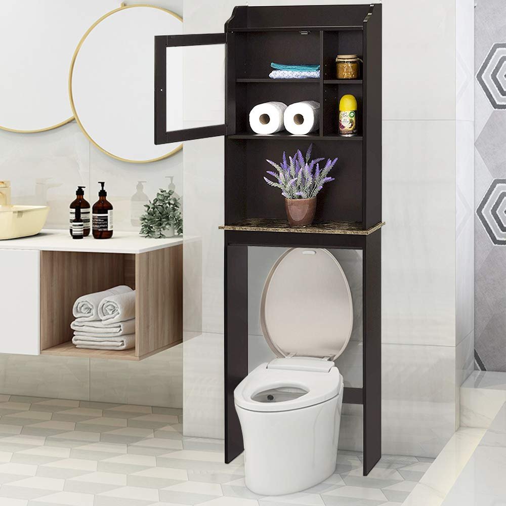 Henf Over The Toilet Storage Cabinet, Free Standing Bathroom Organizer Shelf Space Saver Toilet Storage Stands, Espresso