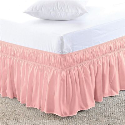 Amuze Bedding Eay Fit Elastic Wrap Around Ruffled Bed Skirt Recron 600 Thread Count(Peach, Twin, Drop Length 20 Inches)