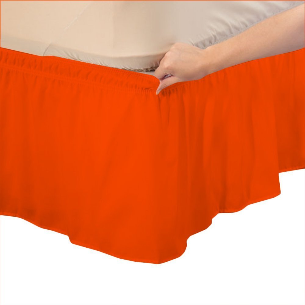 Amuze Bedding Eay Fit Elastic Wrap Around Ruffled Bed Skirt Recron 700 Thread Count(Oranage, Full XL, Drop Length 10 Inches)