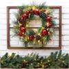 Glitzhome Rustic Farmhouse Decorations Wooden Window Frame with LED Pre-Lit Pinecone & Ornament Decorative Wreath for Xmas Festival Celebration Front Door Wall Window Party Decor view 1
