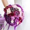 Abbie Home Wedding Bouquet Bride Bridal Holding Bouquet, Handmade Purple Rose Peony Flower Bouquet with Lace and Ribbon for Wedding Party Home Decor view 1