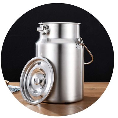 304 Stainless Steel Milk can Milk Bucket Wine Pail Bucket Tote Jug W/Sealed Lid Labor Saving Handle Stable Bottom for Milk and Wine Liquid Storage